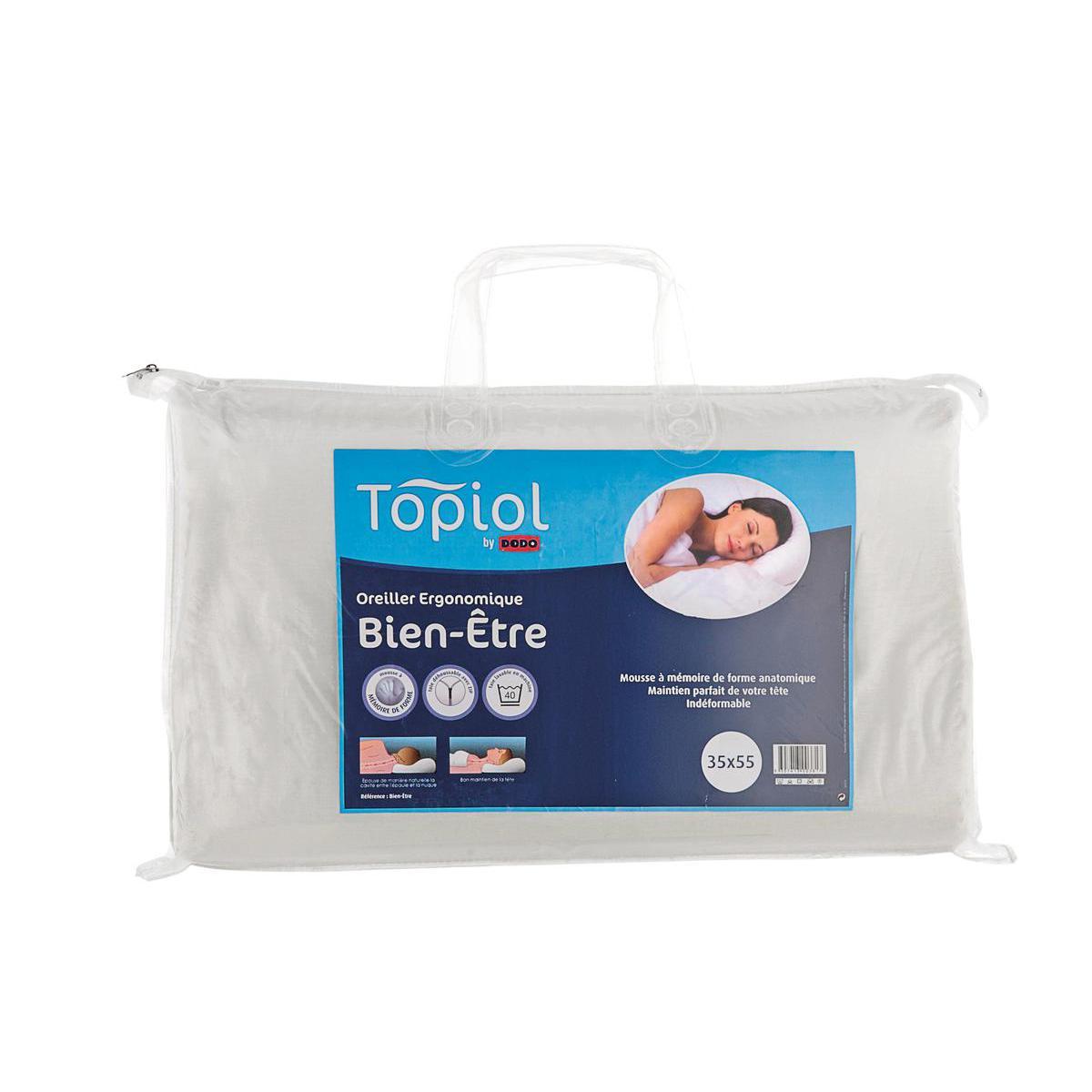 Oreiller ergonomique - 100% coton - 35 x 55 cm - Blanc