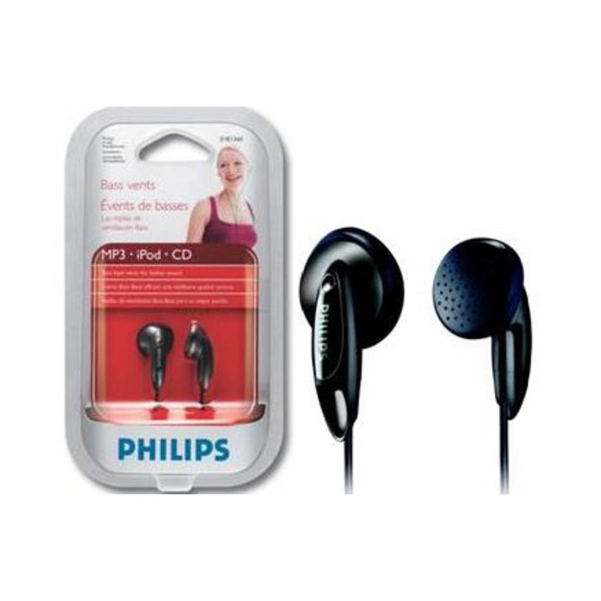 Ecouteurs PHILIPS intra auriculaires - Plastique - 100 dB - Noir