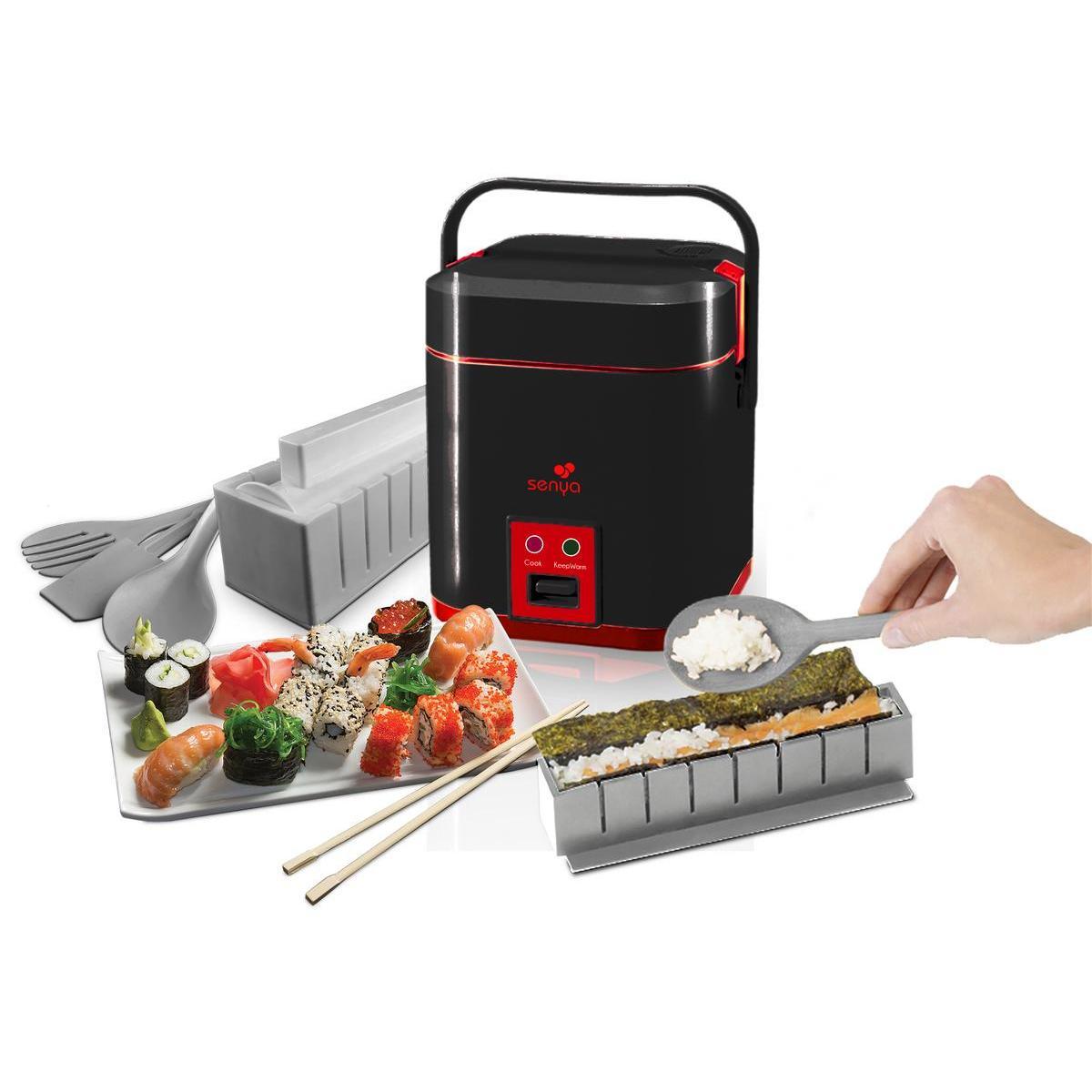 Cuiseur riz + kit sushi - 20 x 18 x H 21 cm - Plastique - Noir et rouge