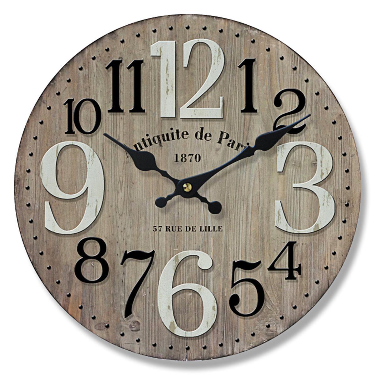 Horloge antiquité - MDF - Ø 33,8 cm - Marron taupe, blanc et noir