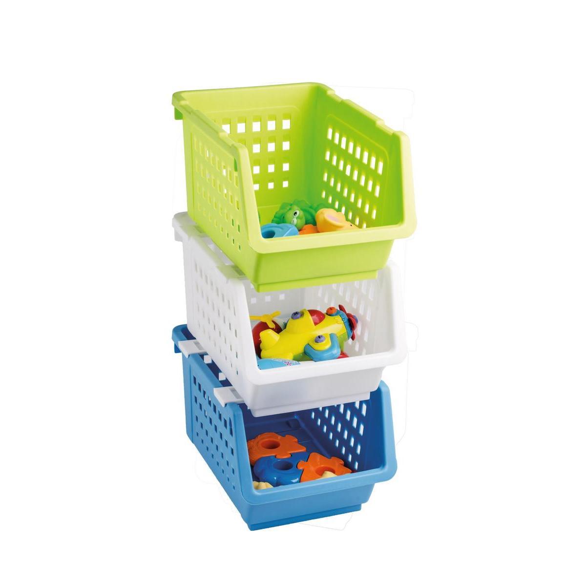 Casier de rangement - Plastique - 32,5 x 19,5 x H 23,5 cm - Blanc, vert ou bleu