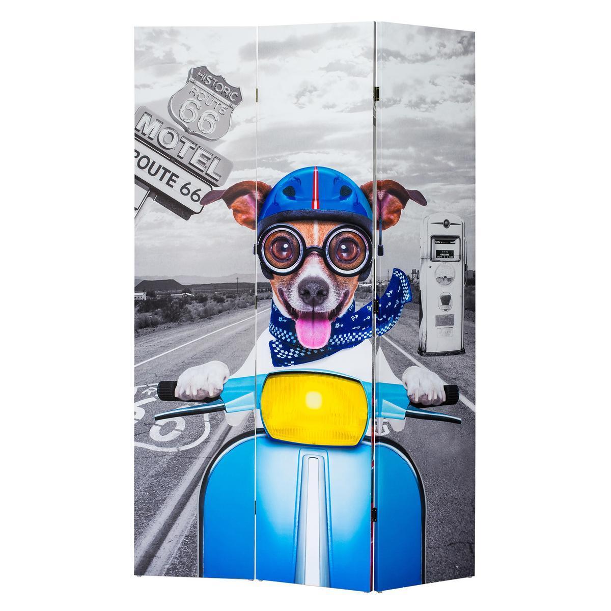 Paravent imprimé chien - Sapin - Polyester - 120 x 2,5 x H 180 cm - Multicolore