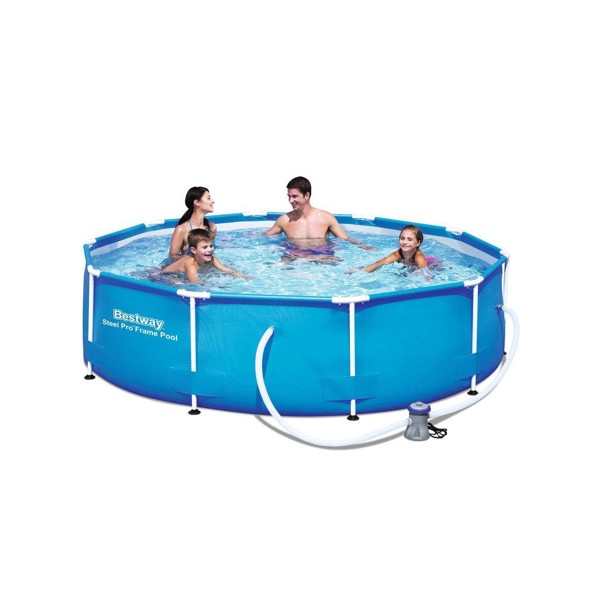 Piscine tubulaire + pompe - PVC et métal - Ø 305 x H 76 cm - Bleu