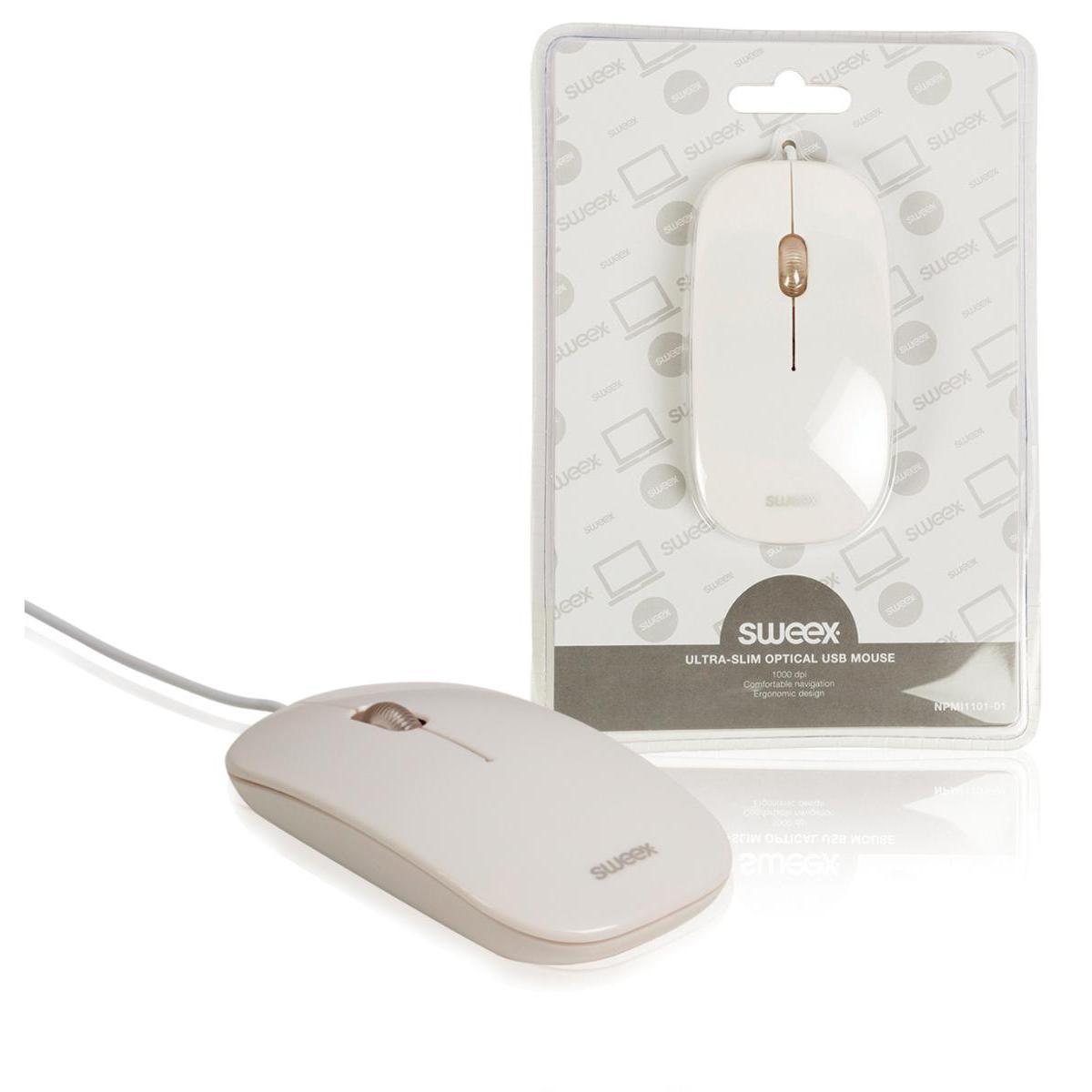 Souris optique filaire USB - Plastique - 15 x 5 x H 21,5 cm - Blanc