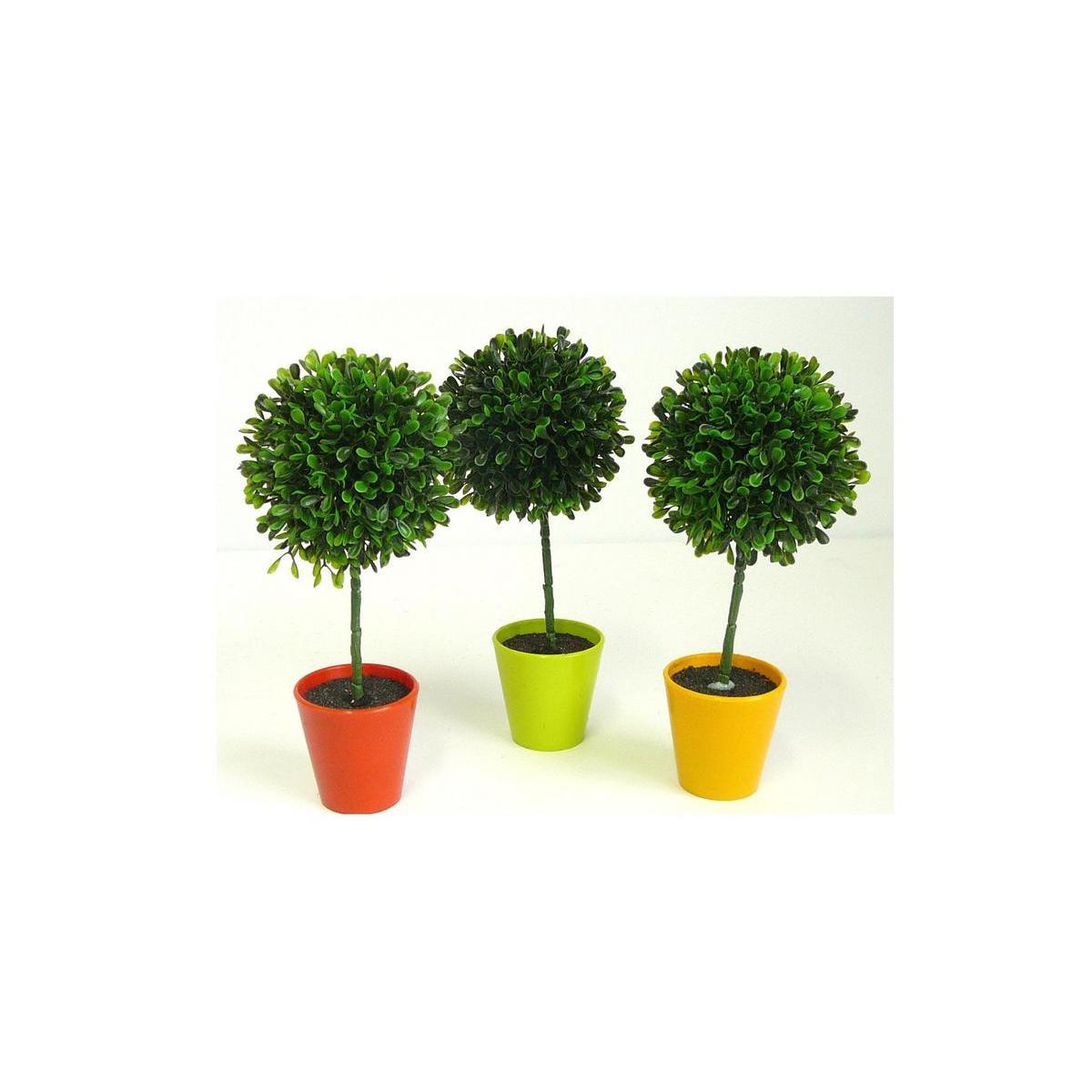 Petit pot buisson - Plastique - H 26 cm - Orange, vert ou jaune