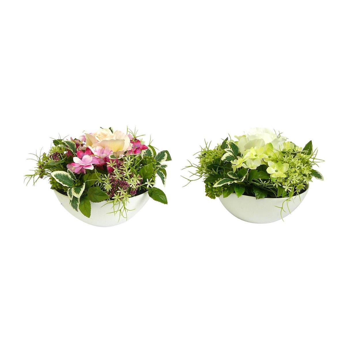 Coupe composition florale - Plastique - 18 x H 15 cm - Blanc ou rose