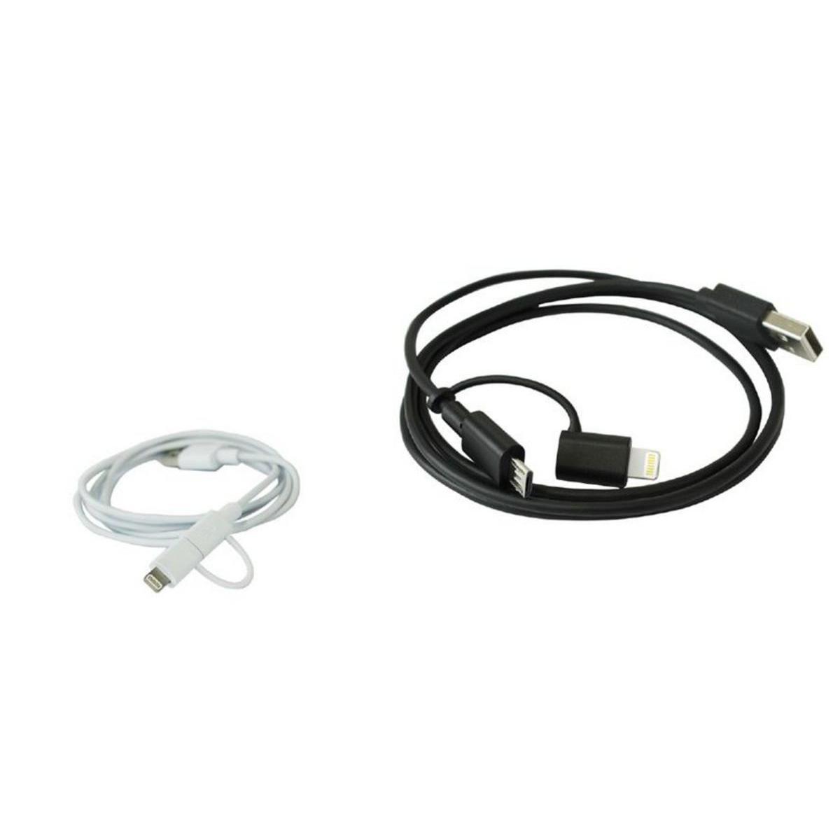Câble 2 en 1 MFI Micro USB - Plastique - 1 m - Noir ou blanc