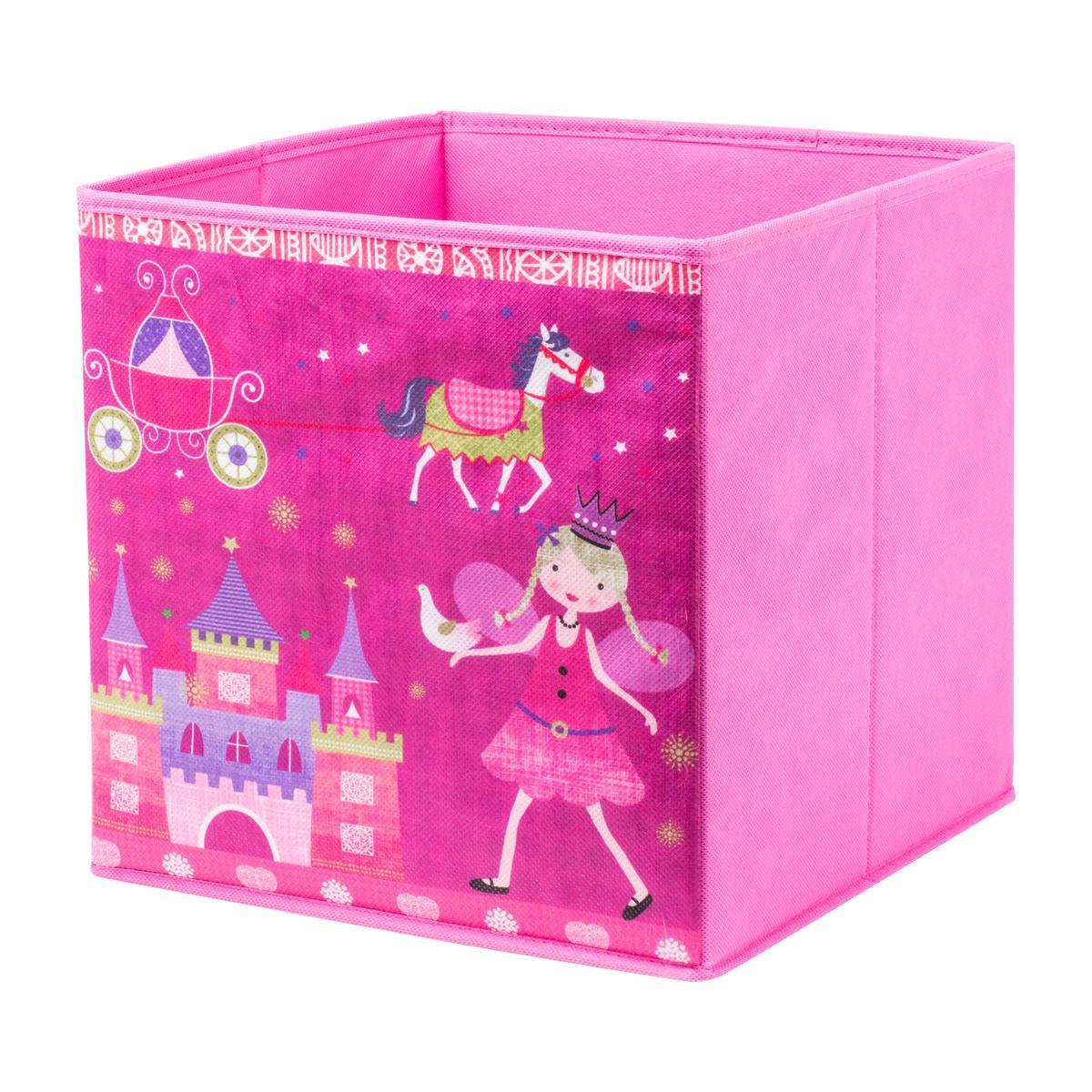 Cube de rangement princesses - Tissu non tissé - 28 x 28 x H 28 cm - Rose