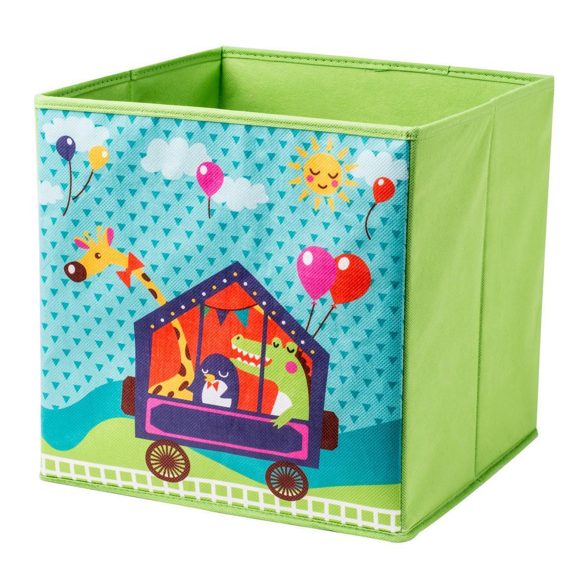 Cube de rangement - Tissu non tissé - 28 x 28 x H 28 cm - Bleu et vert