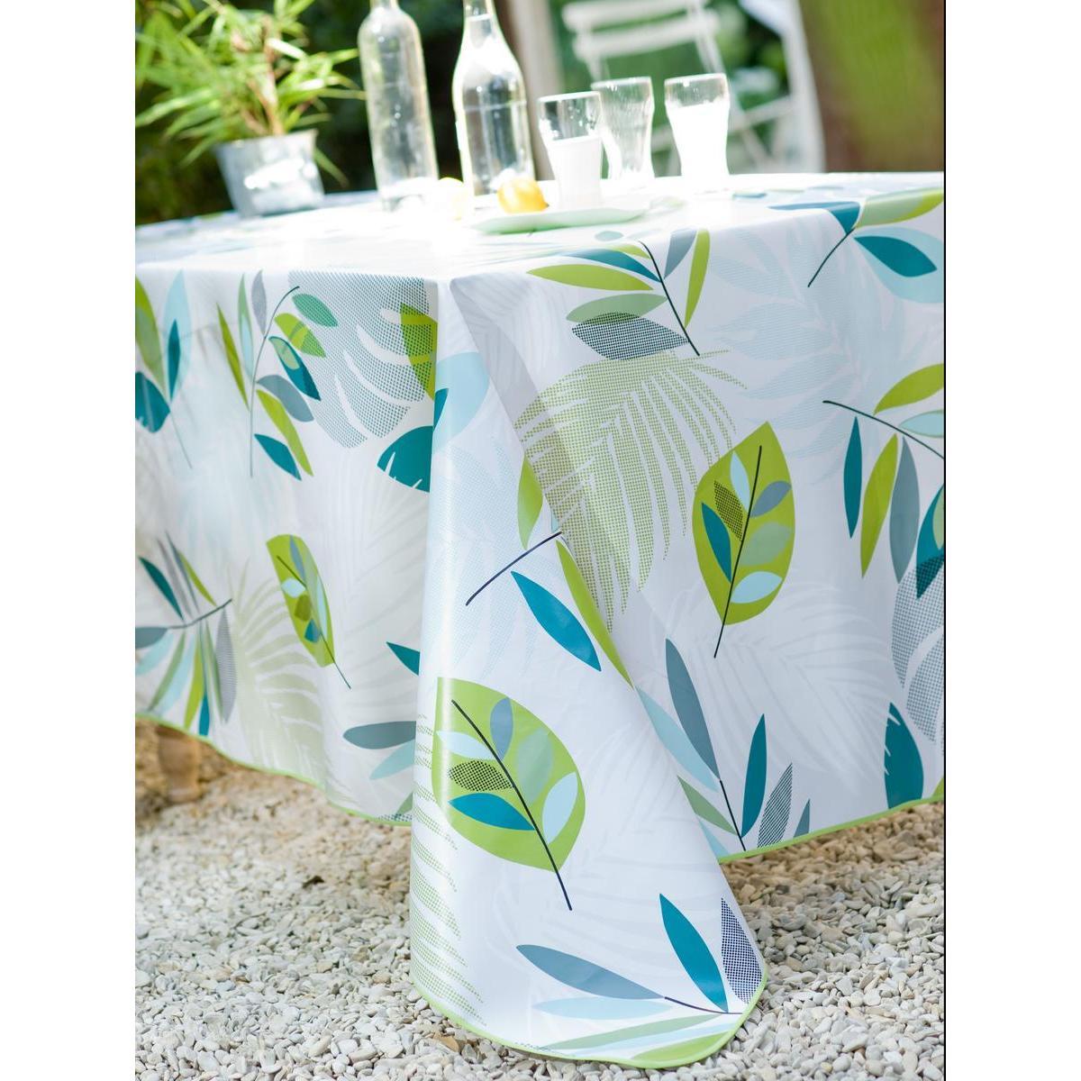 Toile cirée + 4 pinces-nappes offertes - PVC et polyester - 140 x 200 cm - Blanc, bleu et vert