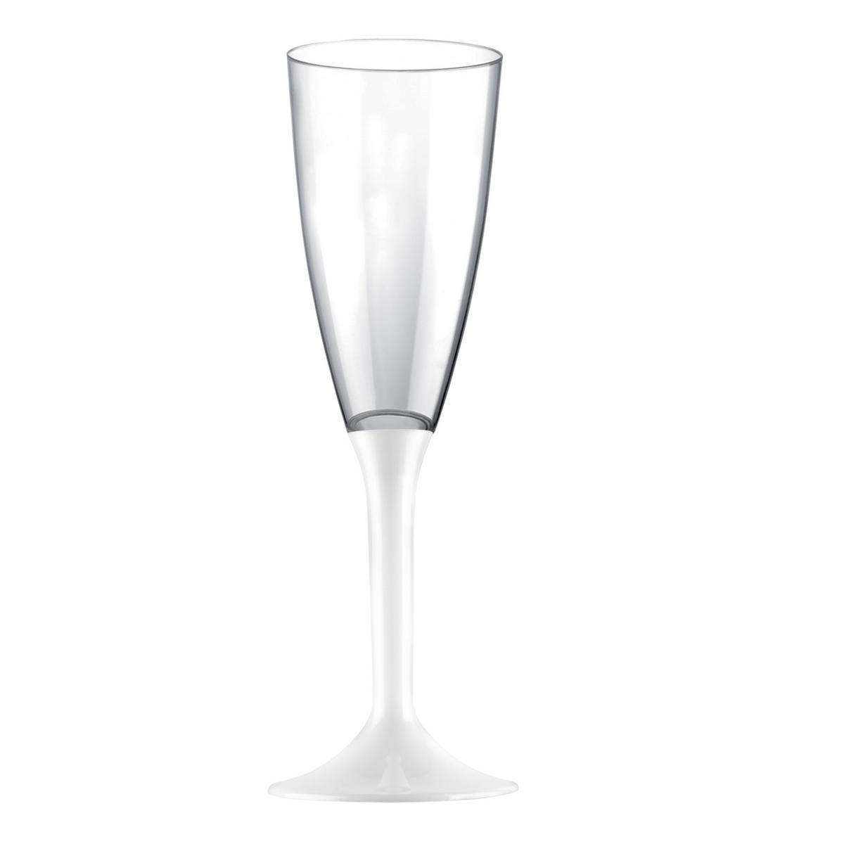 6 flûtes sur pied - Plastique - 12 cl - Blanc et transparent