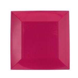 6 assiettes carrées jetables - Polypropylène - 23 x 23 cm - Fuchsia