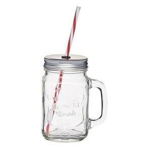 Verre avec paille, Mason jar - Verre et aluminium - 50 cl - Transparent