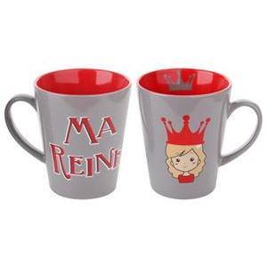 Mug 'Ma Reine' - Grès - 35 cl - Rouge et gris