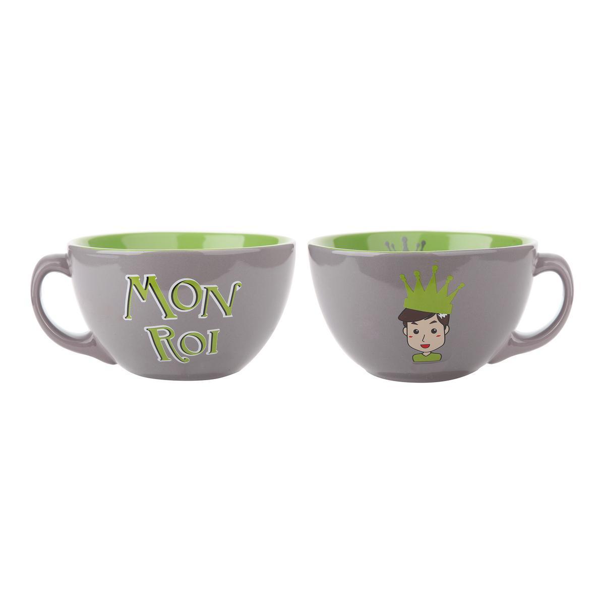 Tasse jumbo 'Mon Roi' - Grès - 45cl - Gris et vert