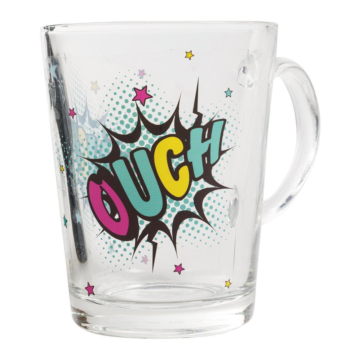 Mug décoré 'Ouch' - Verre - 26 cl - Transparent et multicolore