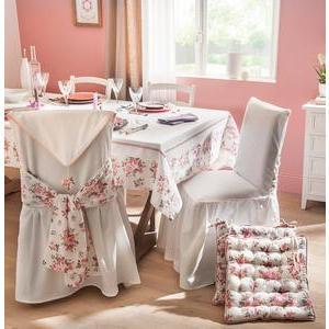 Nappe 'floral' - 100 % coton - 150 x 250 cm - Blanc cassé et rose