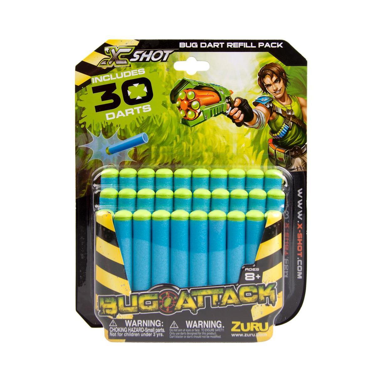 30 recharges fléchettes Bug Attack - EVA et latex - Ø 1,5 x 5,8 cm - Bleu et vert