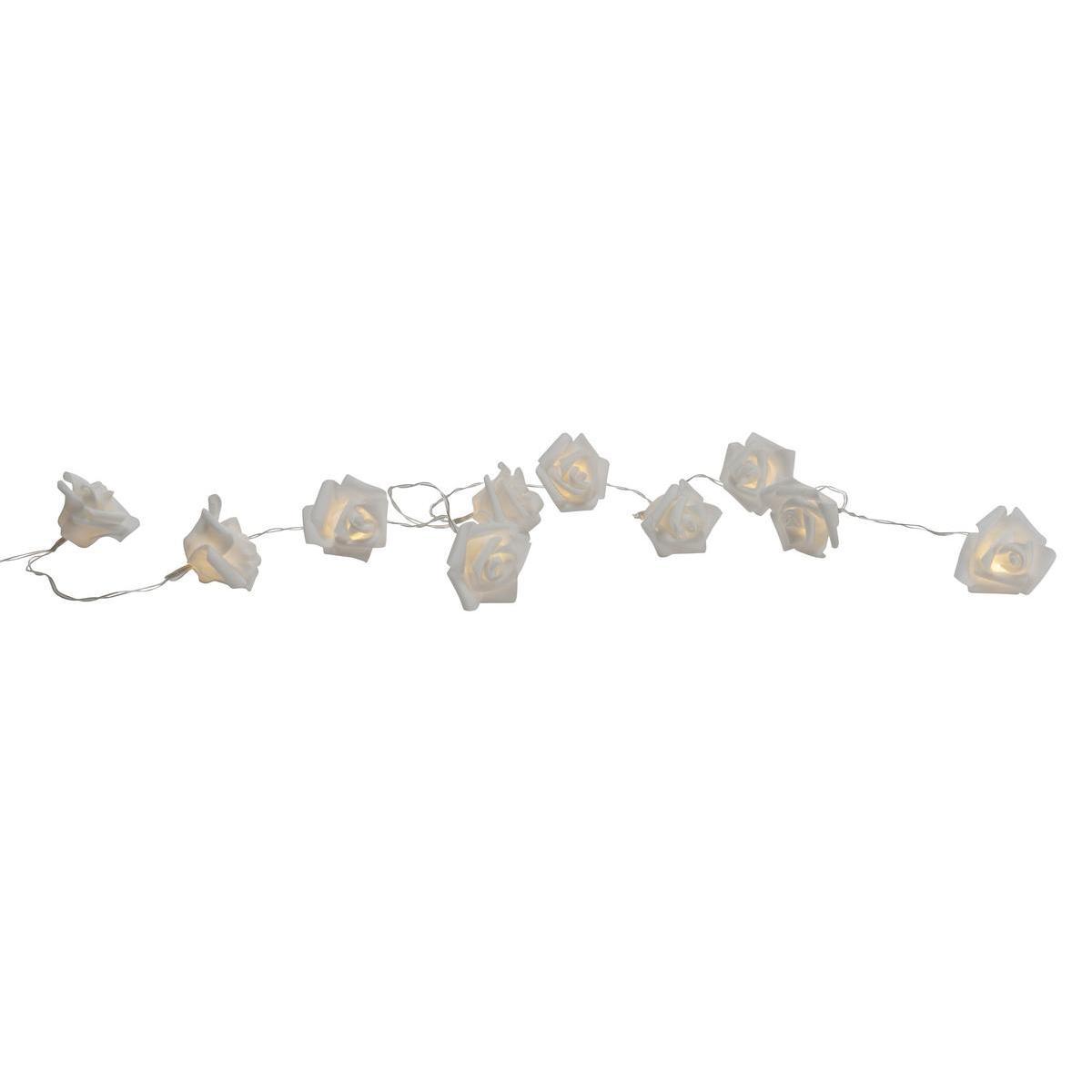 Guirlande 10 roses à LED - Plastique et métal - 165 cm - Blanc