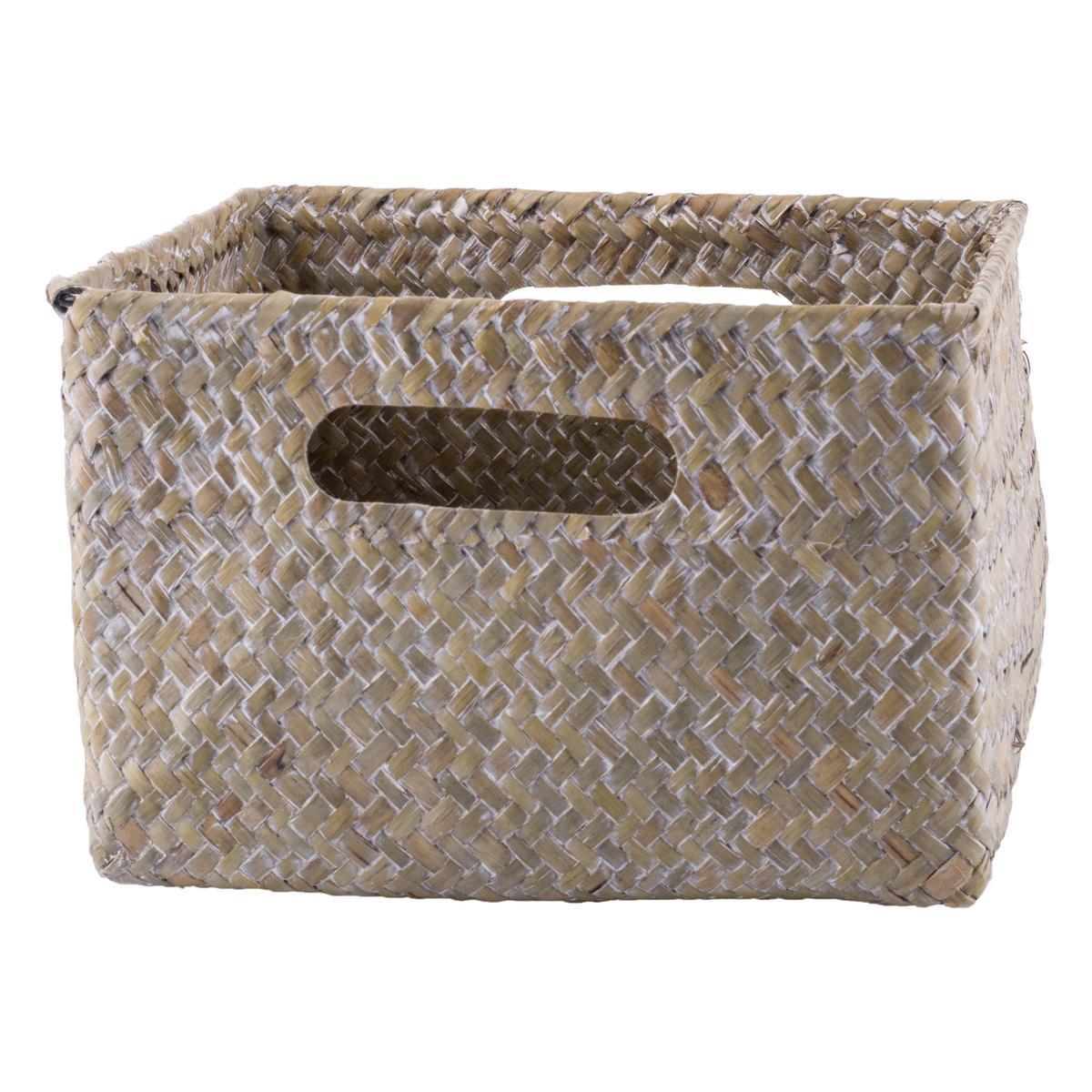 Panier de rangement - Jonc de mer - 24 x 24 x H 16 cm - Beige