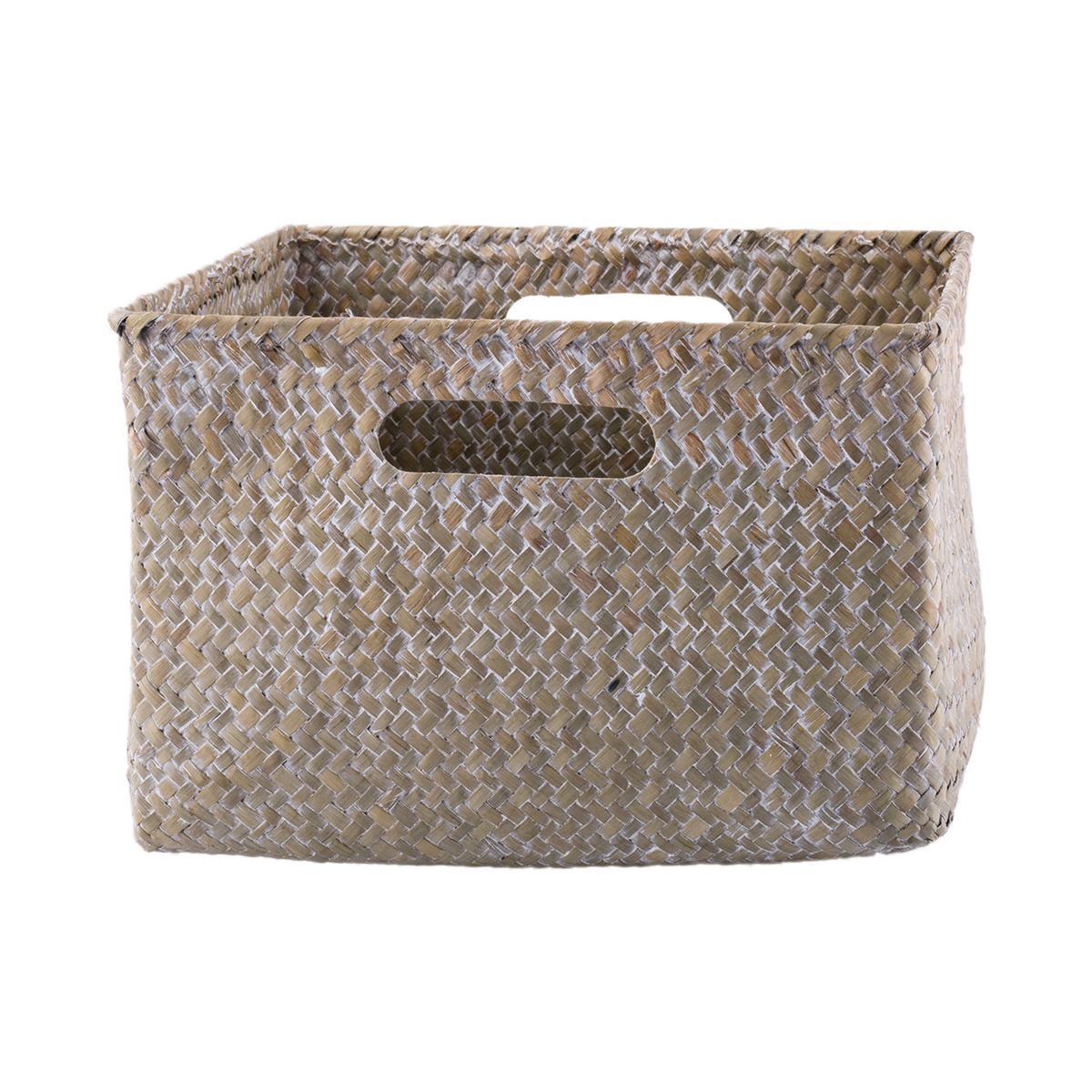 Panier de rangement - Jonc de mer - 20 x 20 x H 13 cm - Beige