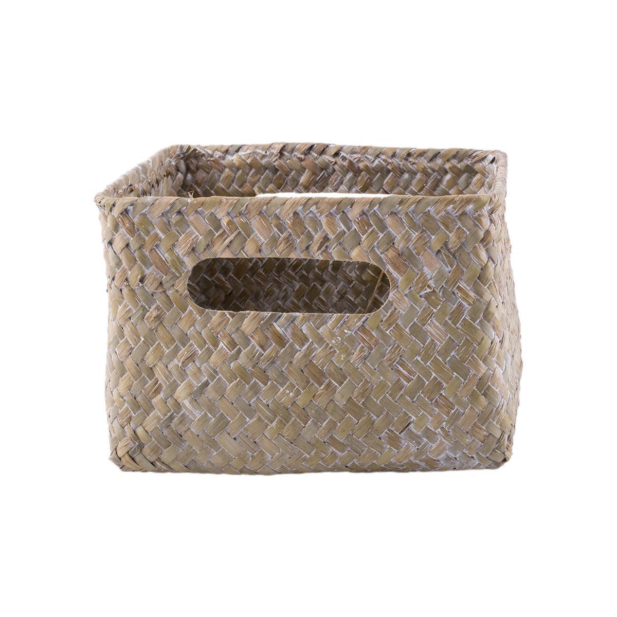 Panier de rangement - Jonc de mer - 16 x 16 x H 10 cm - Beige