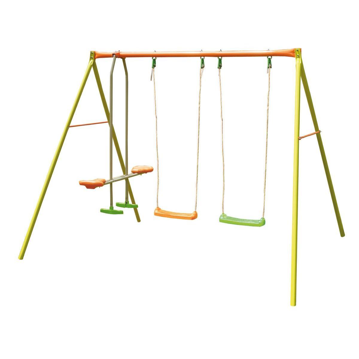 Portique pour balançoires - Acier - 259 x 185 x 190 cm - Vert, jaune et orange