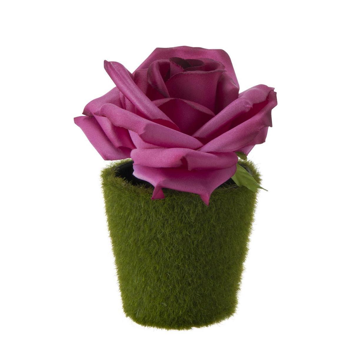 Rose effet satin en pot - Plastique - H 13 cm - Différents coloris