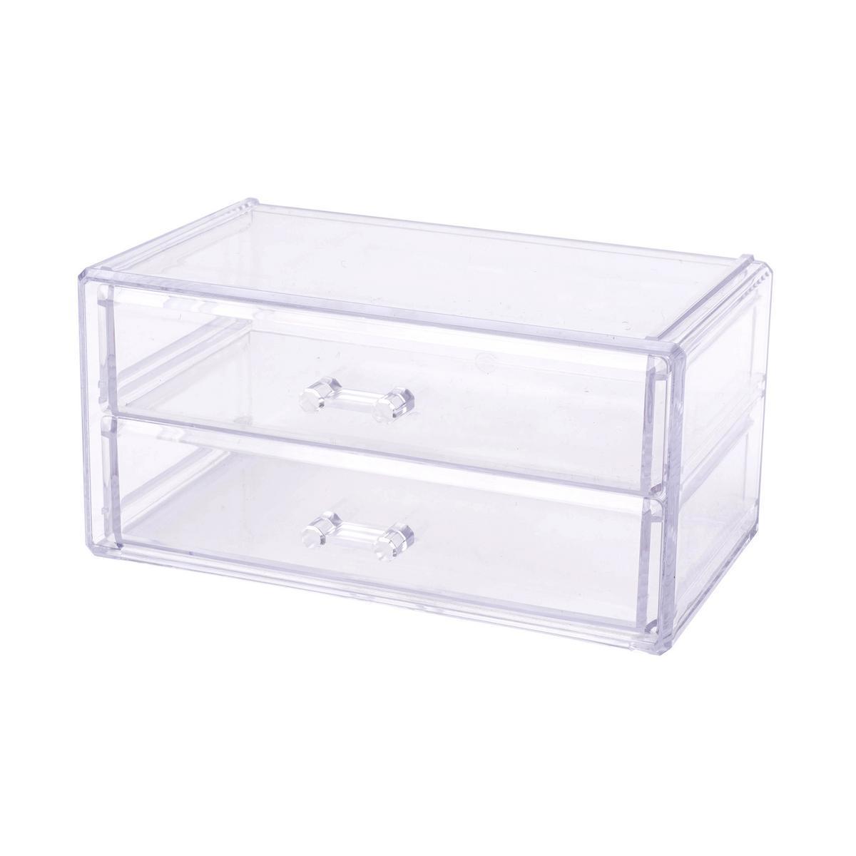 Boîte de rangement de cosmétiques 2 tiroirs - Plastique - 19 x 12 x H 9 cm - Transparent