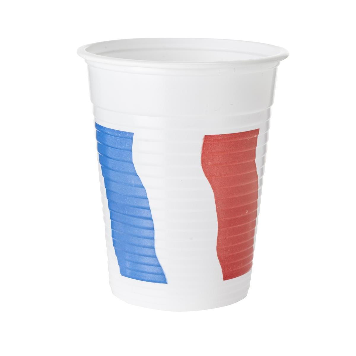 50 gobelets tricolores - Polystyrène - 20 CL - Bleu et Blanc et Rouge