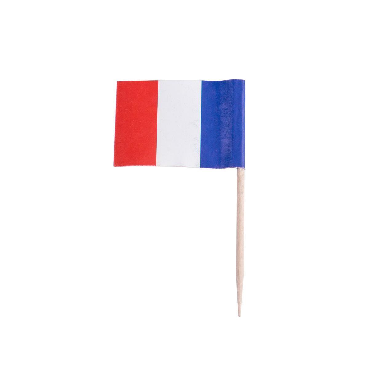 100 piques drapeau France - Bambou - 6.5 cm - Bleu, Blanc, Rouge