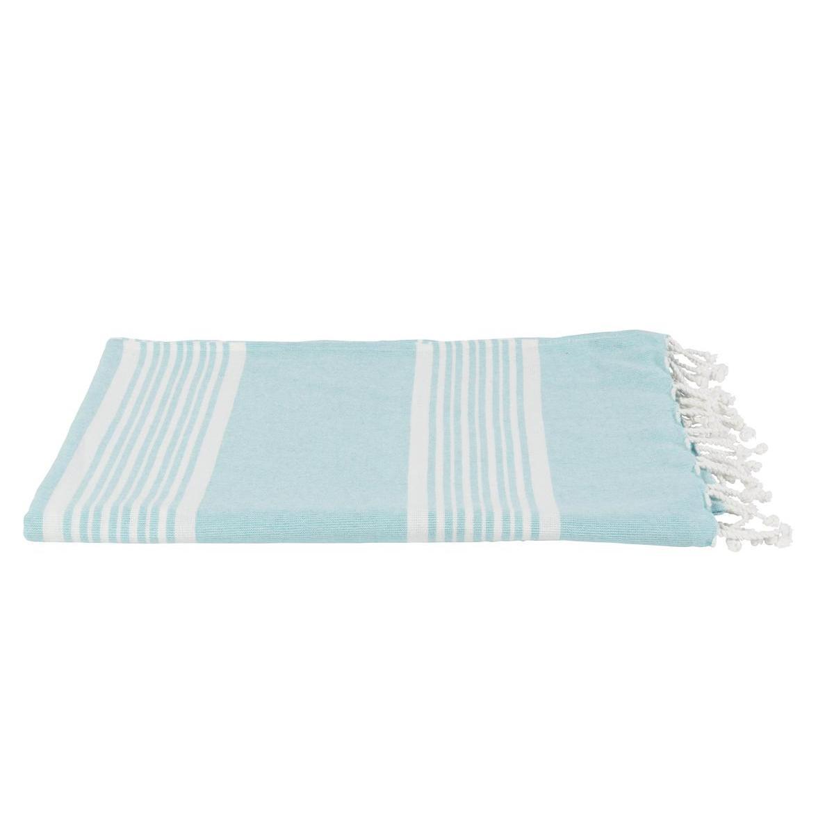 Fouta à franges - 100 % coton - 100 x 180 cm - Bleu ciel