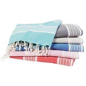 Fouta à franges - 100 % coton - 100 x 180 cm - Bleu ciel