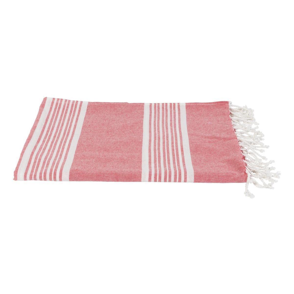 Fouta à franges - 100 % coton - 100 x 180 cm - Rouge