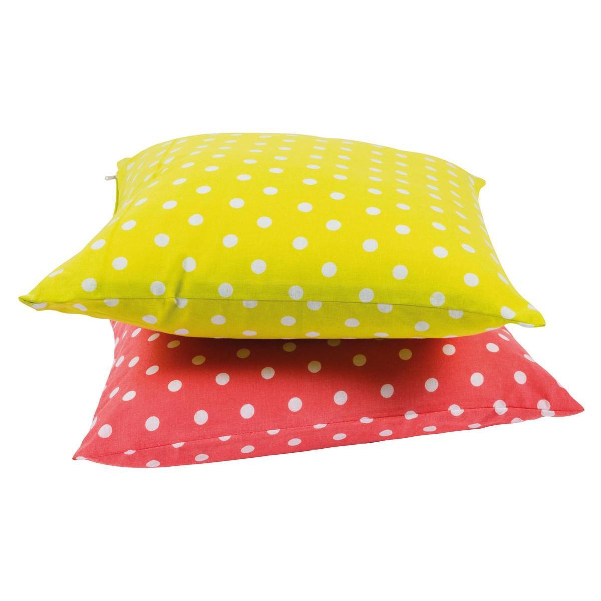 Coussin à pois - 100% Coton garnissage Polyester - 40 x 40 cm - Vert et Rose