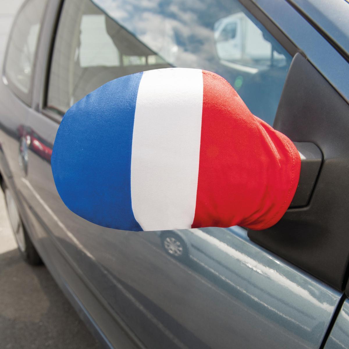 Housse de rétroviseur drapeau Français - Polyester - 24 x H 25 cm - Bleu et Blanc et Rouge