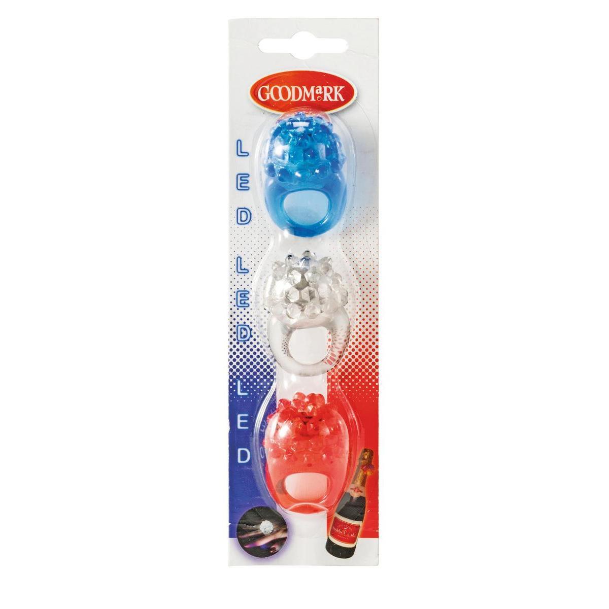 3 bagues LED - Plastique - 20 x 5 x H 3.7 cm - Bleu et Blanc et Rouge