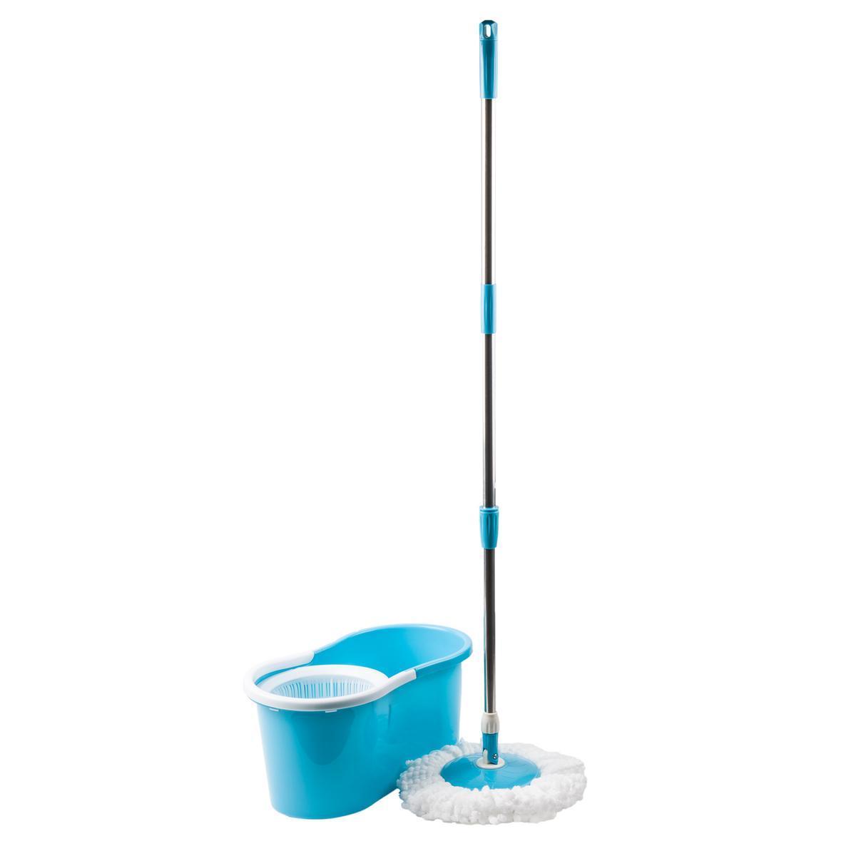Balai mop 360° - Polypropylène - microfibre Acier - 45 x 25 x H 22.5 cm - Bleu
