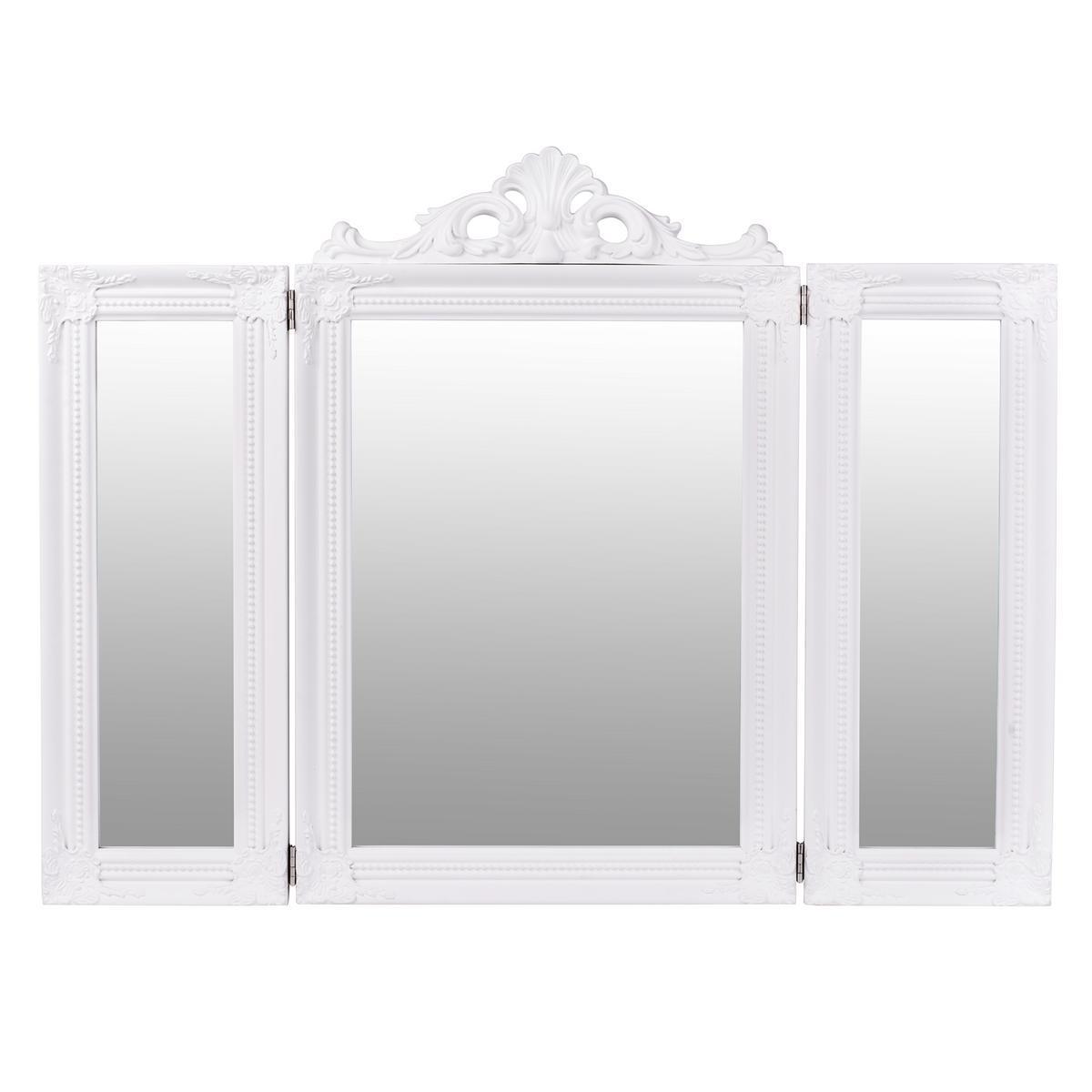 Miroir tryptique - Paulownia et verre - 74 x 3 x H 55 cm - Blanc