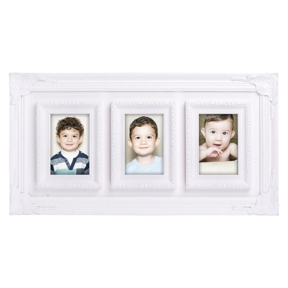 Porte-photo mural 3 vues - Sapin - 60 x 3 x H 32 cm - Blanc