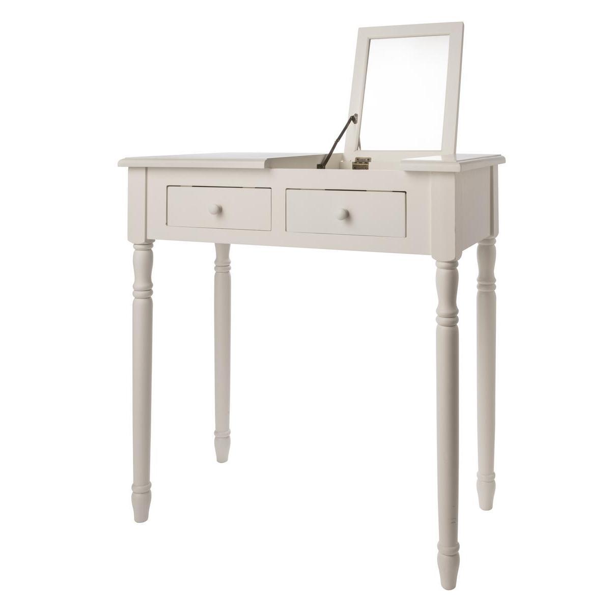 Console avec miroir - MDF et pin - 75 x 38 x H 77 cm - Blanc