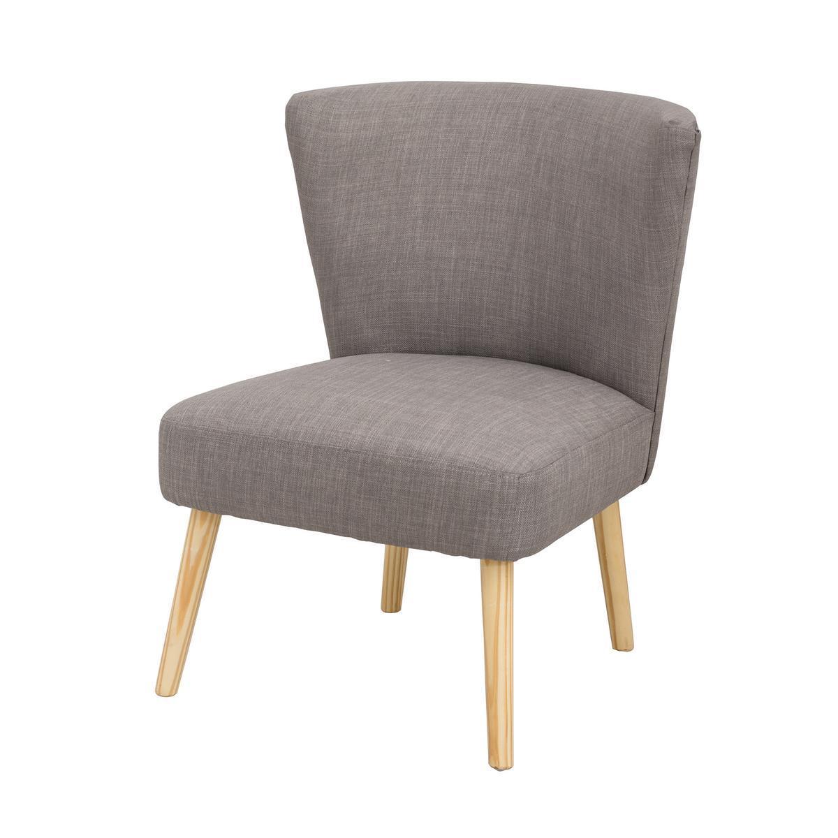 Fauteuil scandinave - Polyester et pin - 56 x 60 x H 71 cm - Gris