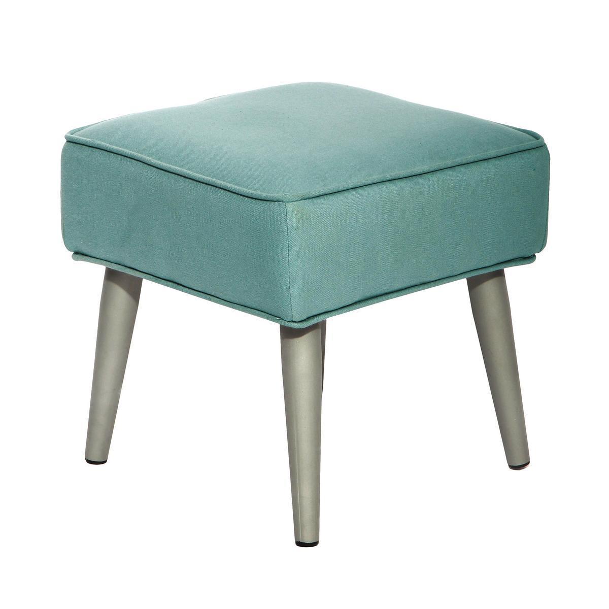 Tabouret scandinave - Pin et polyester - 35 x 35 x H 35 cm - Bleu