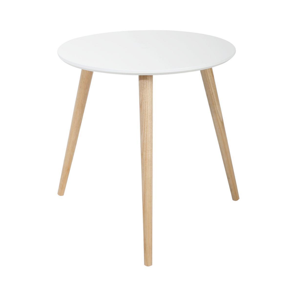 Table d'appoint - MDF et chêne - Ø 40 x H 40 cm - Blanc