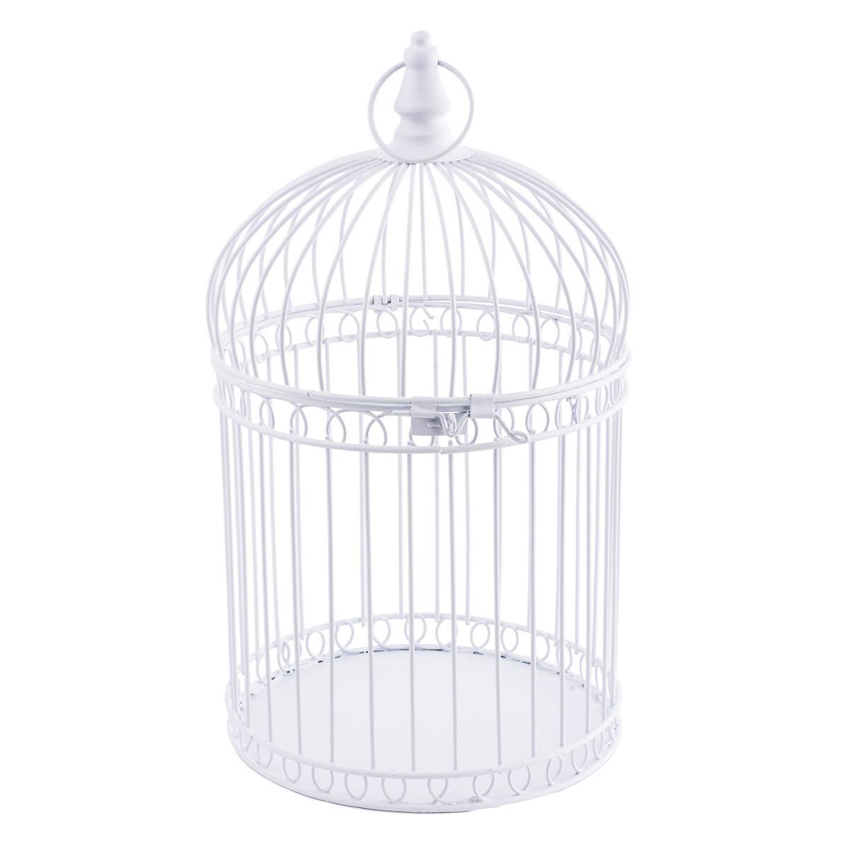 Lanterne cage à oiseaux - Fer - Ø 20 x H 36 cm - Blanc