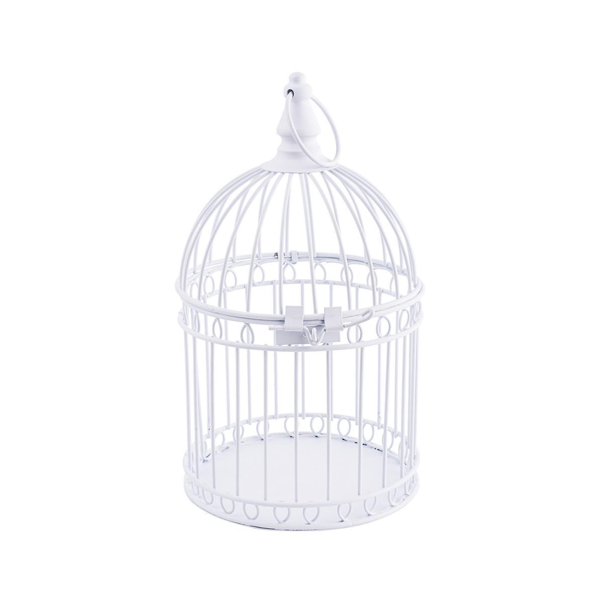 Lanterne cage à oiseaux - Fer - Ø 15 x 26,5 cm - Blanc