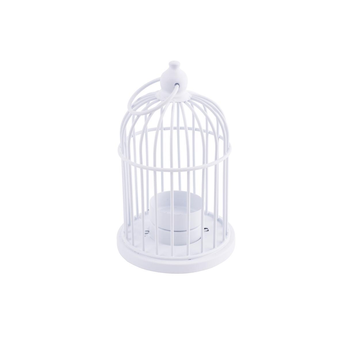 Lanterne cage à oiseaux - Fer -Ø 9,5 x H 15 cm - Blanc