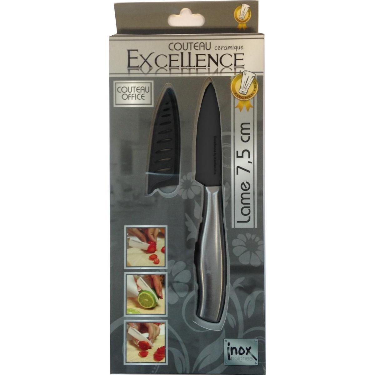 Couteau office - Céramique et inox - 18 cm - Noir et gris