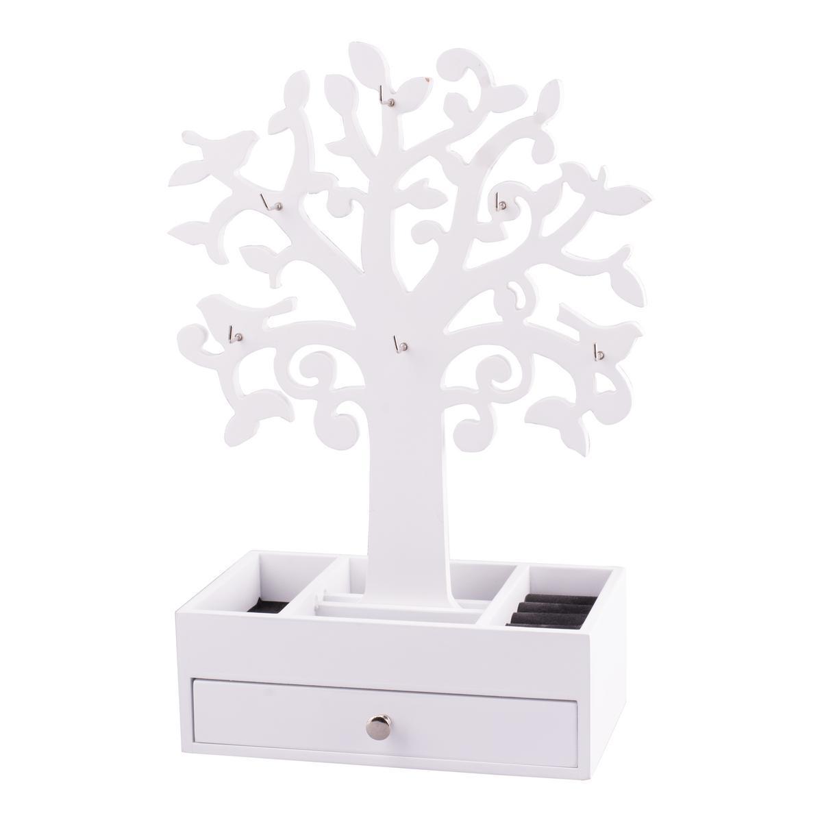 Porte-bijoux arbre - MDF - 24 x 15 x H 34,5 cm - Blanc