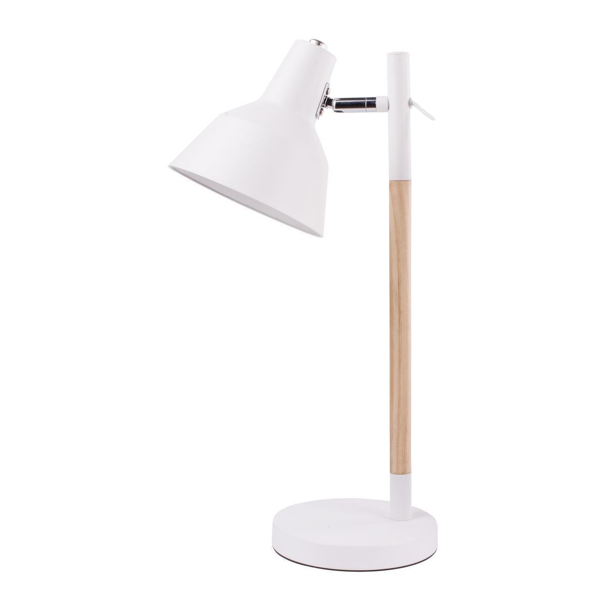 Lampe de bureau - Métal et pin - 17 x H 51 cm - Blanc